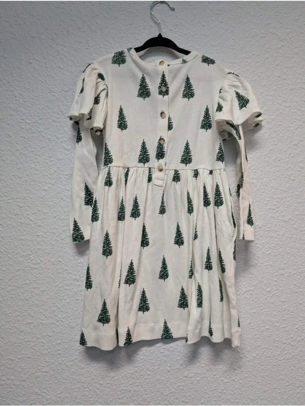 Kate Quinn Bamboo Mountain Pine Tree Long Sleeve Flutter Dress 5Y Christmas